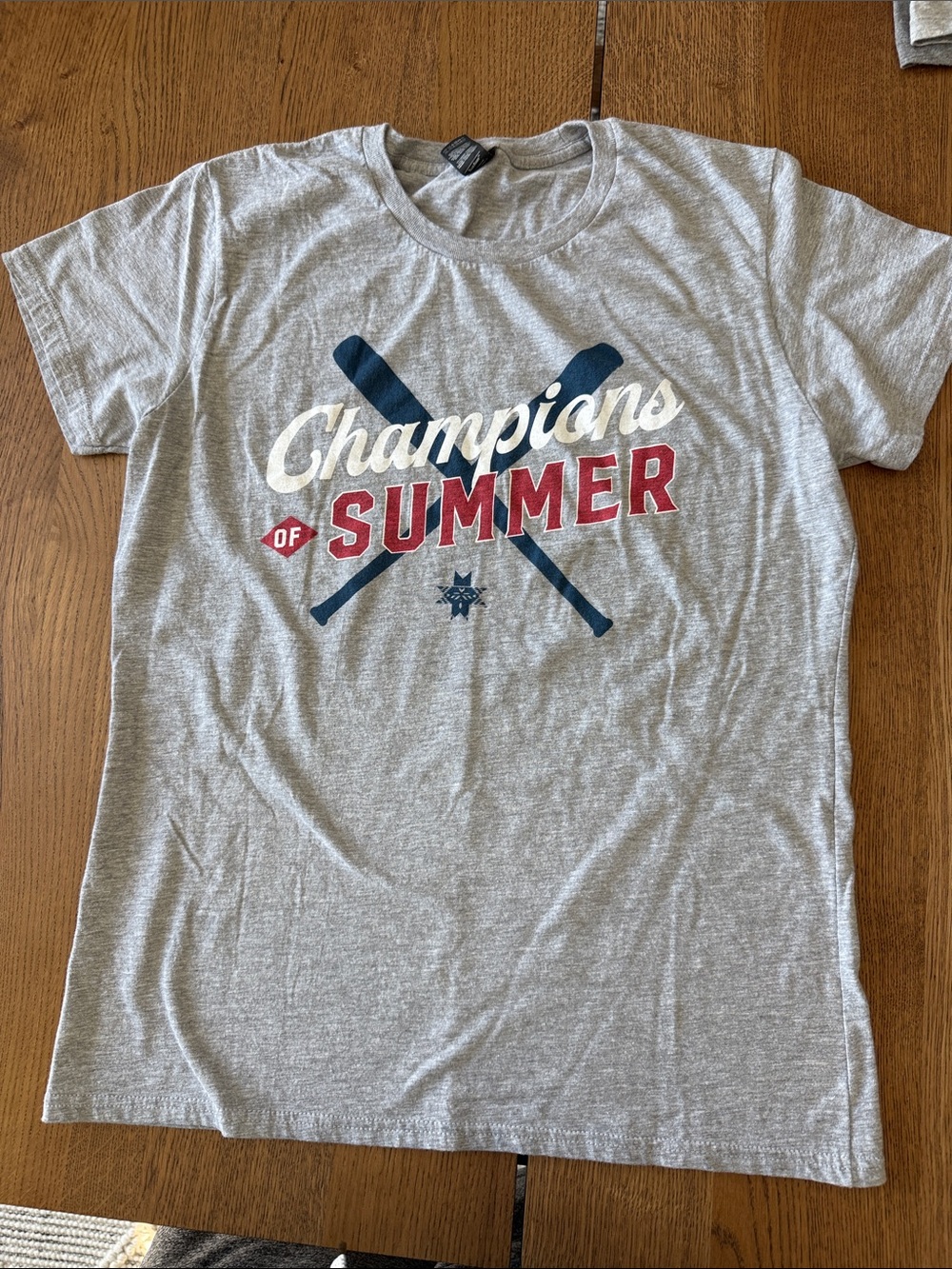 Anvil Heather Gray 'Champions of Summer' Graphic Tee with Red & Navy Print